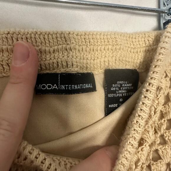 Moda International Crochet Openi Knit Pencil Mini Skirt Tan Size Small - Picture 5 of 5